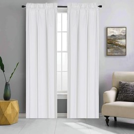 1 Set Smooth Microfiber Window Curtain Solid Lined Rod Pocket Blackout 108" Inches R64 (Pure White)