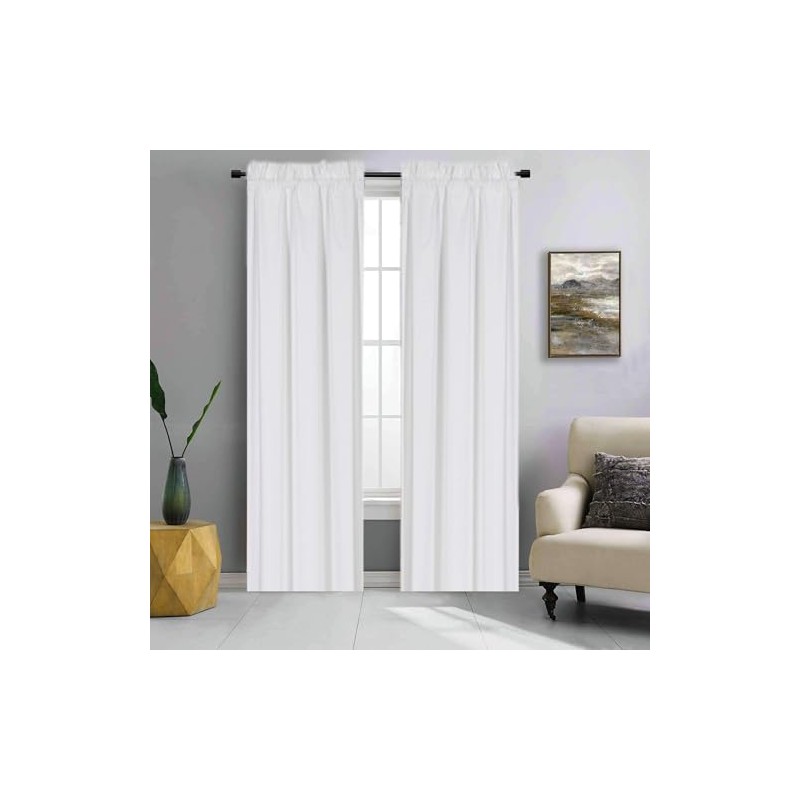 1 Set Smooth Microfiber Window Curtain Solid Lined Rod Pocket