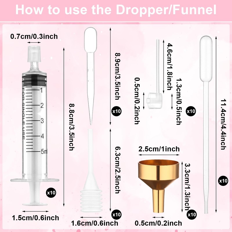 60 Pcs Perfume Refill Tool Kit Include 10 Funnels 10