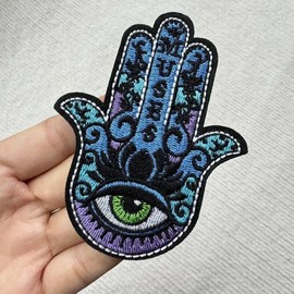 1-Piece Hamsa Hand Embroidered iron on Patch Applique with Eye 3 1/2 x 2 3/4"