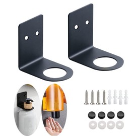 BiJun Soap Bottle Dispenser Holder Wall Mounted, Hand Pump Bottles Dispenser Stand Hanging Rack Shampoo Standing Shelf Storage Holder Bracket for Bathroom Kitchen (Black 2 Pack)