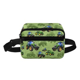 Kuiaobaty Toddler Kids Fanny Pack for Boys Green Cartoon Tractor Pattern Kids Belt Bag for Boys with Adjustable Belt Kids Waist Pack for Little Boys