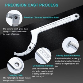 MFBJXC 4 Pieces Adjustable Pin Spanner Wrench Tool Set, 3/4" to 6-7/10" C Pin Spanner Hook Wrench Tool for Pipes Heating, Vehicles, Mechanical Equipments (Square Head)