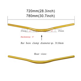 UPANBIKE Bike Handlebar φ31.8mm 720mm MTB Mountain Bike Bicycle Extra Long Riser Handlebar(Gold)