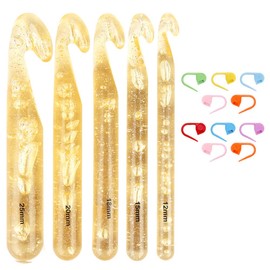 BLLNDX - Juego de 5 ganchos de ganchillo de 12 mm, 15 mm, 18 mm, 20 mm, 25 mm, agujas de ganchillo de ojo grande con 10 marcadores de puntada para alfombra de hilo gigante fácil y grueso, bufanda de lana voluminosa