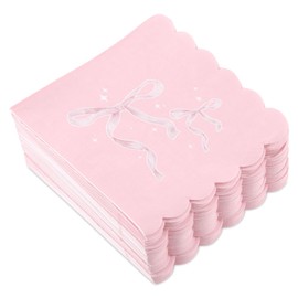 100 Pcs Bow Napkins, 11.8x11.8in Bowknot Themed Lace Trimmed Paper Napkins Cute Coquette Lunch Dinner Supplies for Bridal Engagement Wedding Birthday Party Table Decoration (Pink)