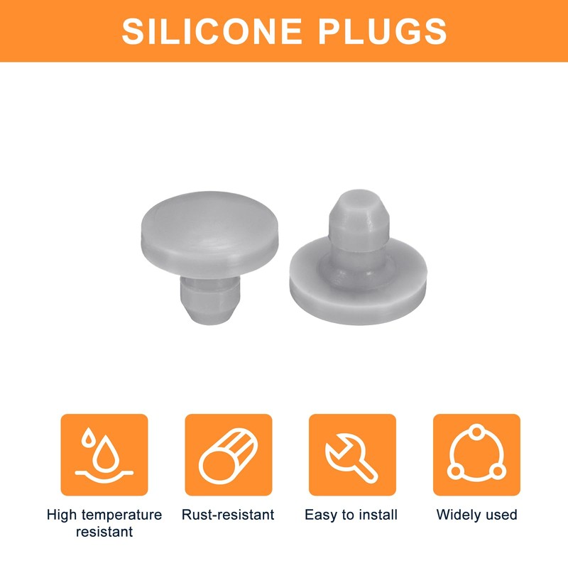 uxcell 50Pcs Silicone Hole Plugs, Grey, 2.5-3mm Hole Size, Set