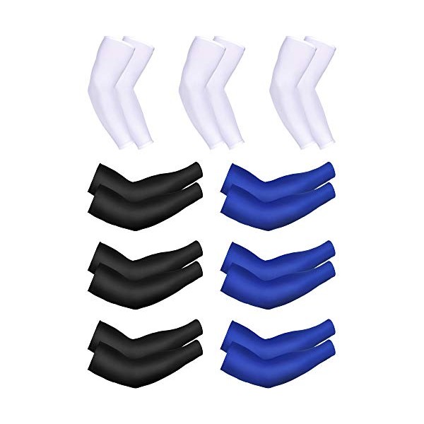 9 Pairs Unisex UV Protection Sleeves Long Arm Sleeves Cooling Sleeves Ice Silk Arm Covers (Black, White, Royal Blue)