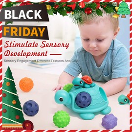 ROHSCE Sensory Balls Montessori Toys for Babies 6-12 Months, Baby Sensory Toys Turtle Toys Bright Color Textured Multi Soft Balls, BPA Free Balls for Toddlers 1-3 Teething Gifts