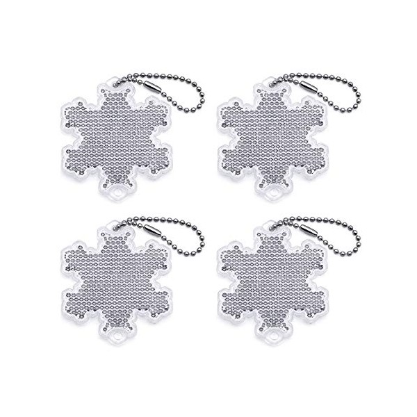 MFC PRO 4Pcs Super Bright Safety Reflector - Snowflake Shapes - Stylish Reflective Gear for Jackets, Bags, Purses, Backpacks, Strollers and Wheelchairs，Christmas Halloween Party Hanging Decoration