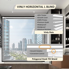 AIRLAJYID Cordless Vinyl Mini L Blinds 47" W x 48" H, 1" Slat White Horizontal Windows L Blind for Door, Shades, Camper, Light Filtering, Interiors, Arrive 1/2 Inch Narrower Indoor