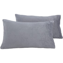 King Pillow Cases 2 - Fuzzy Pillow Case Covers Zip, Plush Velvet Flannel Pillow Shams, Ultra-Soft Comfort and Breathable, Light Grey (20x36 Inch)