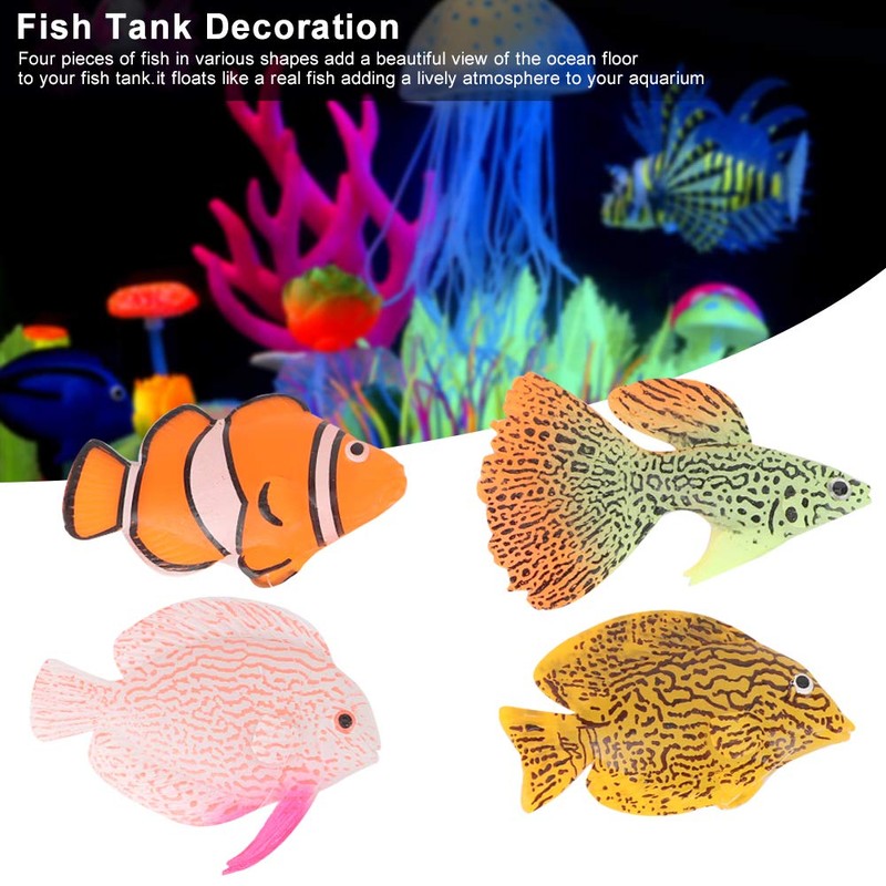 Yuehuam Artificial Aquarium Fishes, 4PCS in The Dark Luminous Silicone