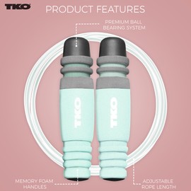 TKO Soft Padded Grip Jump Rope, Tangle-Free PVC Jumprope, Adjustable Length, Jump Ropes for Fitness for Women (Teal)
