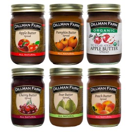 Dillman Farm Fruit Butter Variety Pack (6 pack)| Apple Butter, Pumpkin Butter, No Sugar Added Organic Apple Butter, Cherry Butter, Peach Butter, Pear Butter|