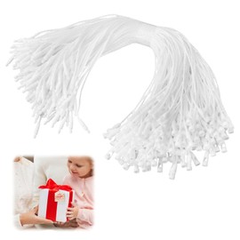OzEssence 200 Pcs White Cotton Clothing Price Tag String with Bullet Clasp Lock, 20cm Secure Hang Tags Twine for Apparel Shoes Luggage Labels Gifts Jewelry Pricing Storehouse Classification Mark