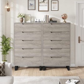 GarveeHome 5 Dresser for Bedroom, 50" Tall Dresser, Freestanding Vertical Drawer with Storage, Wooden Closet Chest Storage for Living Room, Hallway, Entryway, Ash Grey