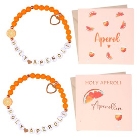 iewrtcin 2 Stück Apero Geschenk Frau Armband, 2 Stück Aperol Geburtstagskarte mit Umschlag, Aperoli Karte Armkettchen Orange Apero Deko Sommer Geburtstag Party für Freundin Kollegen Familien