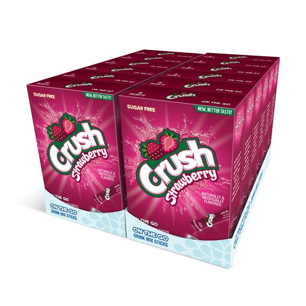 Crush, Strawberry – Powder Drink Mix - (12 boxes, 72 sticks) – Sugar Free & Delicious, Makes 72 flavored water beverages