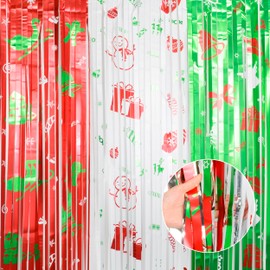 Attimal Party Decoration Red/White/Green Glitter Curtain - Tinsel Curtain for Birthday Decoration, Disco Decoration and Graduations