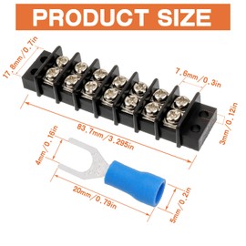 JAMHER 7 Circuits 7 Positions Terminal Block 20-30A 200-450V Dual Row Screw Terminals Strip with 56 PCS Heat Shrink Wire Fork Connectors(Pack of 4pcs)