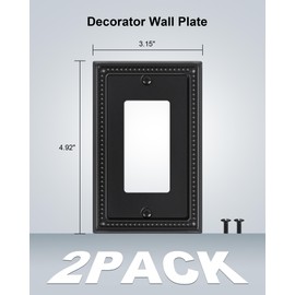 TREEWELL 2-Pack Decorator Outlet Cover Plate, Pearls Decorative Switch Plates and Outlet Covers, Black Metal Wall Plates for Electrical Outlets, Receptacle, GFCI Outlet, Dimmer Switch