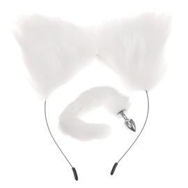 ifundom Fox Animal Costume Set Furry Ears Headband and Plush Tail Plug Set for Women Valentines Day Cosplay Game Dress Up