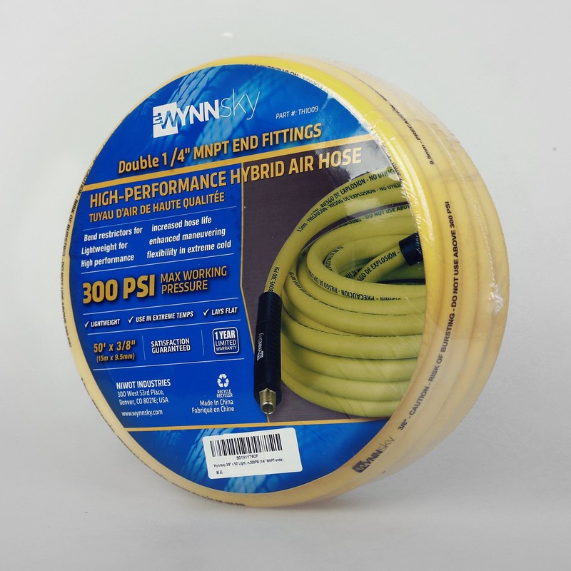 WYNNsky 3/8" Hybrid Air Hose 50ft 1/4" MNPT Air Compressor