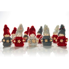 BRUBAKER 10-Piece Set Christmas Dolls - Wood/Knit - 3.2 Inches - Tree Ornaments in Wooden Box