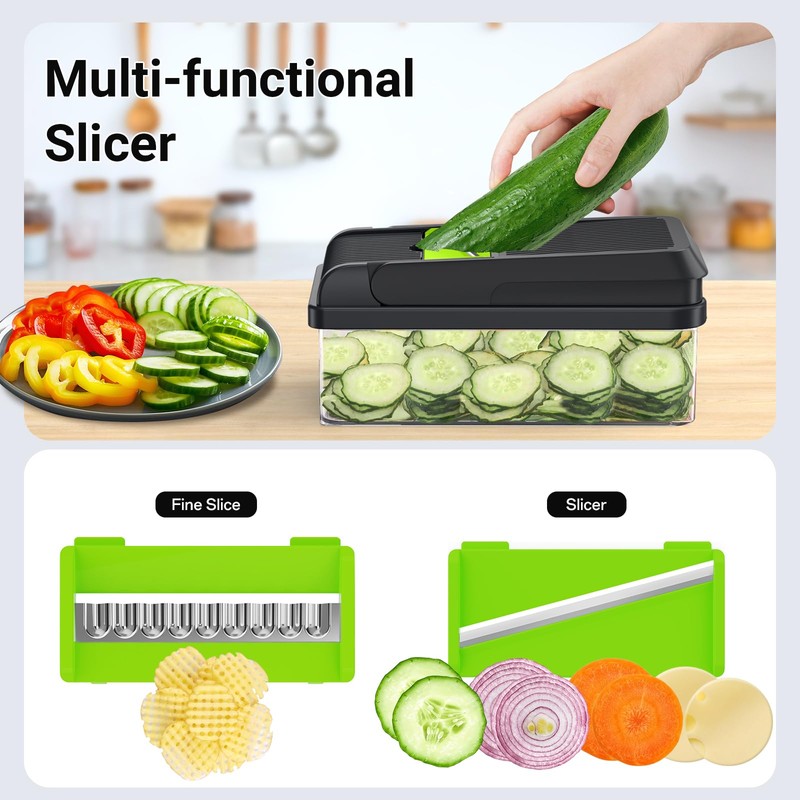SpaceHacks 12-in-1 Vegetable Chopper, Kitchen Gadgets with 7 Blades, Veggie,