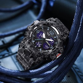 SMAEL Men's Watches Military Outdoor Waterproof Sports Wrist Watch Date Multi Function LED Alarm Stopwatch, Digital Watches for Mens, 8008 Black Grey, Large Face, Digital