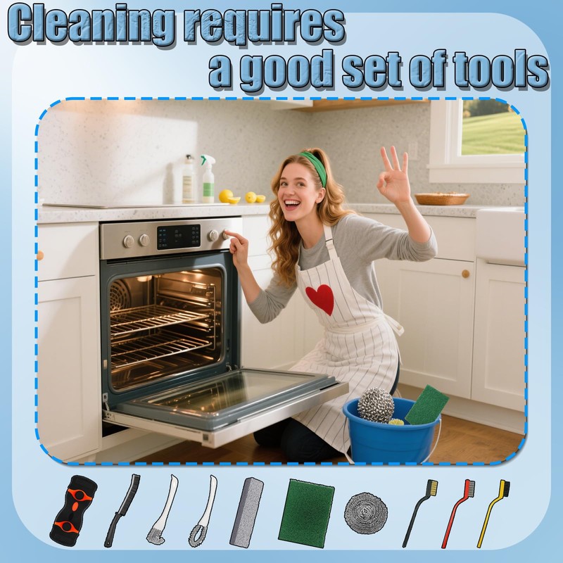 Heavy Duty Oven Cleaner Brush Set, Oven Cleaning Accessories Tools,