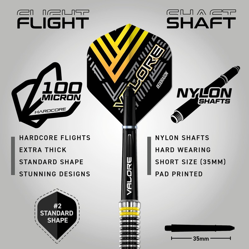 RED DRAGON Valore 22g Brass Steel Darts Set with Dart