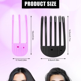 2pcs Wind Shaping Styling Combs for Fluffy Bangs, 3-Tooth & 6-Tooth Instant Hair Root Volumizing Lifting Clips Easy High Crown Volume Tools for Women's Natural Voluminous Looks (Purple, Black)