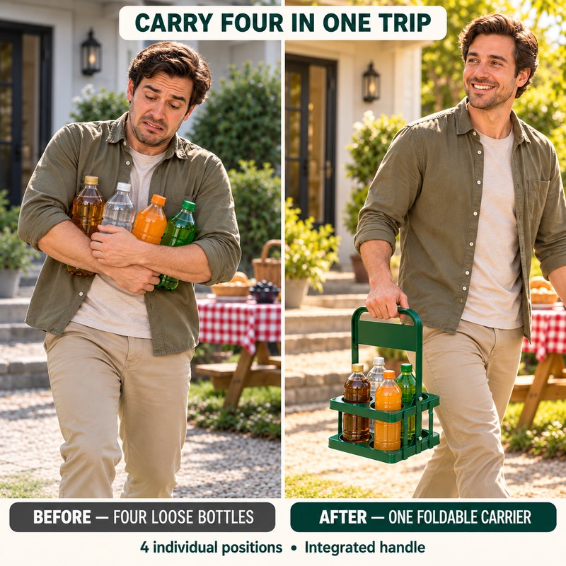 4 Bottle Beer Carrier with Handle – Foldable Reusable Drink