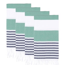 PADISHAHHOME Turkish Beach Towels Set of 4 | Oversized, Quick Dry, Sand Free | 100% Cotton, Large 38x71 Towels for Beach, Pool, Travel | Ultra-Soft, Compact, and Absorbent | Green/Navy