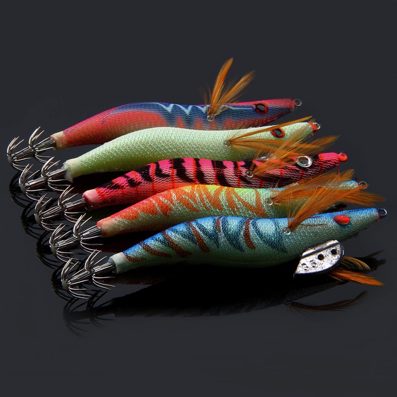 Squid Jigs Shrimp Fishing Lures Kits Squid jig Hooks Wood