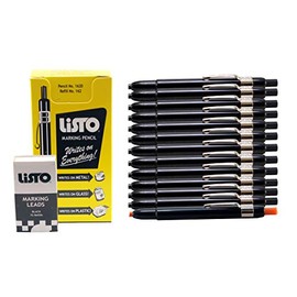 Listo 1620 and 162 Marking Pencils Kit, Color: Black, 12 Pencils, 72 Refill Leads - Grease Pencils/China Marking Pencils/Wax Pencils. 1 x Orange Pencil Included. (12-Pencils, 72-Refills, Black)