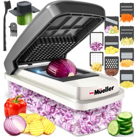 Mueller Vegetable Chopper Mandoline Slicer, Food Veggie Chopper, Cheese Grater, Onion Vegetable Cutter with Container, Dicer, Kitchen Gadgets & Essentials, White Sand/Grey