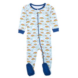 Leveret Kids Footed Cotton Pajama Rainbow Blue 4 Year