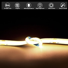 Arote 24 V COB LED Strip Waterproof 3000 K Warm White 2 m COB LED Strip IP65 Dimmable High Brightness 320 LEDs/m for Bedroom Kitchen Home Interior Decoration Power Supply Not Included