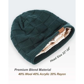 TILUYAMO Womens Beanie Satin Lined Beanie Winter Hats for Women Men, Silk Lined Slouchy Beanie Hats Wool Knit Warm Unisex Skull Cap(Green)