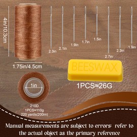 Threlaco 200 Yards 1mm 210d Waxed Thread Heavy Duty Leather Upholstery Sewing Polyester Waxed Thread with 34 Needles Sewing Kit for Home Carpet, Macrame Jewelry, Repairing, Black, White, Beige, Brown