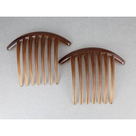 2 Brown Big Huge Hair Comb set pack Silver plastic teeth side clip 4 inches wide