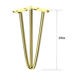 ALXEH 10 Inch Hairpin Table Legs 1/2” Dia 3-Rods Hairpin Feet, DIY Gold Coffee Table Legs Heavy Duty Metal Furniture Feet for TV Stand, Bench and Nightstand, Set of 4