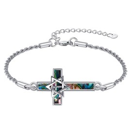 YFN Cross Star of David Bracelet Sterling Silver Abalone Shell Jewish Star of David Pendant Bracelet Judeo Christian Religious Jewelry for Women Men