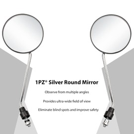 1PZ RM3-BM2 8mm Chrome Round Motorcycle Mirrors Rearview Side with 7/8" Handlebar Mount 10mm Screw Converter Holder Adaptor for Scooter Moped Motorcycle Go Kart ATV Dirt Bike Quad Wheeler