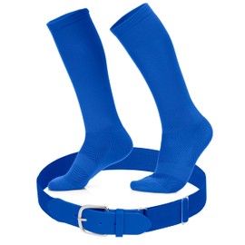 Youth Baseball Socks and Belt Set - Baseball or Softball Socks and Adjustable Belt (Large, Royal Blue)