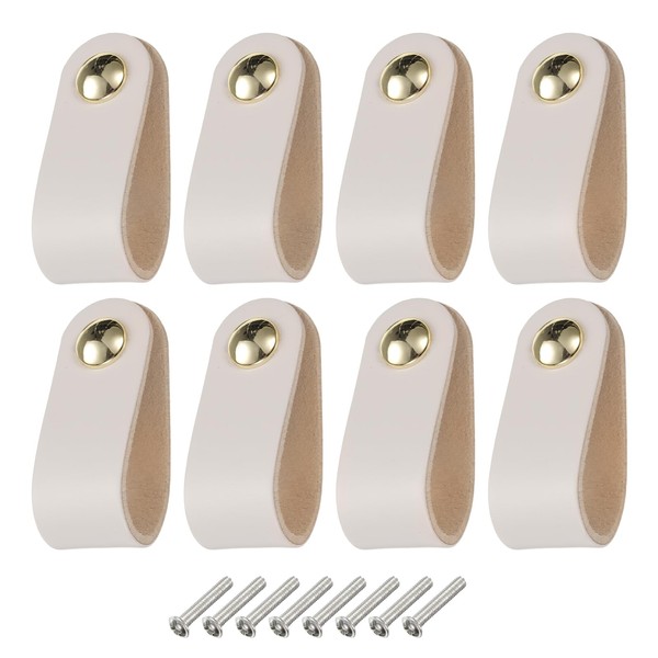QUARKZMAN 8 Pack Leather Drawer Handles, Single Hole Leather Drawer