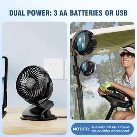 Shinebella AA Battery Car Clip Fan with Aromatic Feature for Sun Visor, 4 Speeds, 5V USB Desk Fan for Stroller, 5'' Small Cooling Vehicle Fan for Headrest/Golf Cart, Quiet, Batteries Not Included